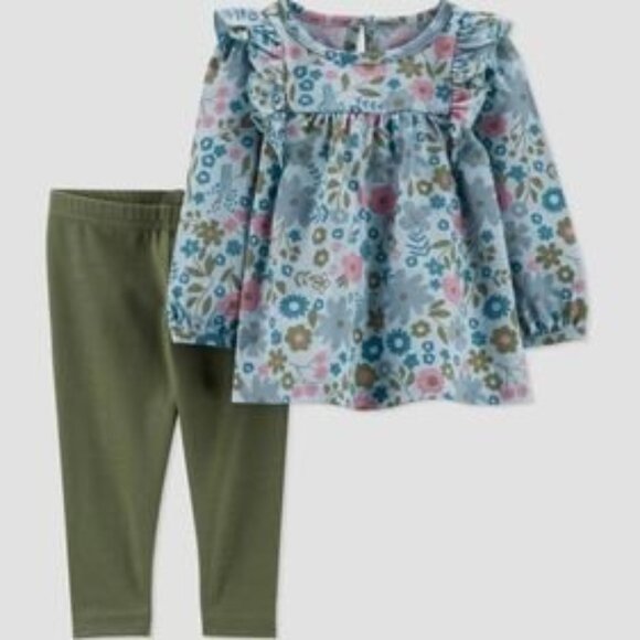 Carter's Just One You Baby Girls' Ditsy Floral Top & Bottom Set -Olive Green, 6M - Picture 1 of 3